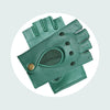 Women's green fingerless leather driving gloves