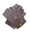 Men's fingerless chocolate brown leather driving gloves