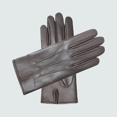 Charlie- men's chocolate brown leather gloves with cashmere lining