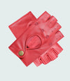 Women's  fingerless red leather driving gloves