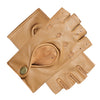 Women's driving half finger tan leather gloves